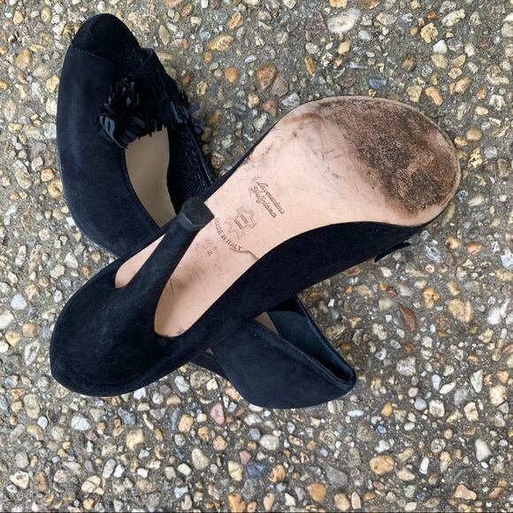 BUTTER Black Suede Peep Toe Stiletto Pumps 9.5 - Picture 5 of 7